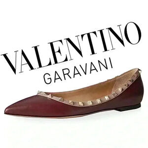 VALENTINO GARAVANI Rockstud Calfskin Leather Pointed Ballet Flats